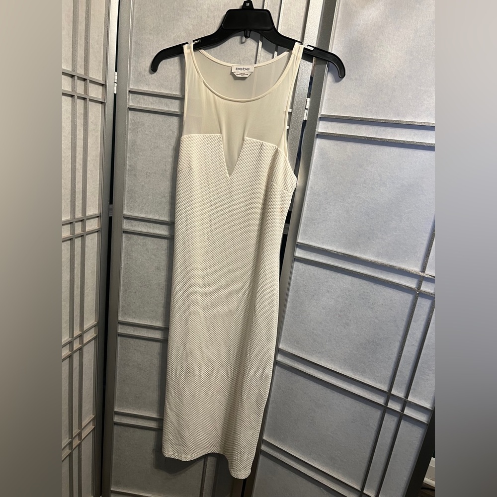 White Bebe Midi Dress w/sheer design